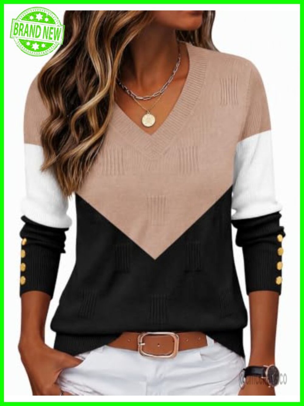 Zeagoo Womens V Neck Long Sleeve Sweater with Button Cuffs Lightweight Pullover